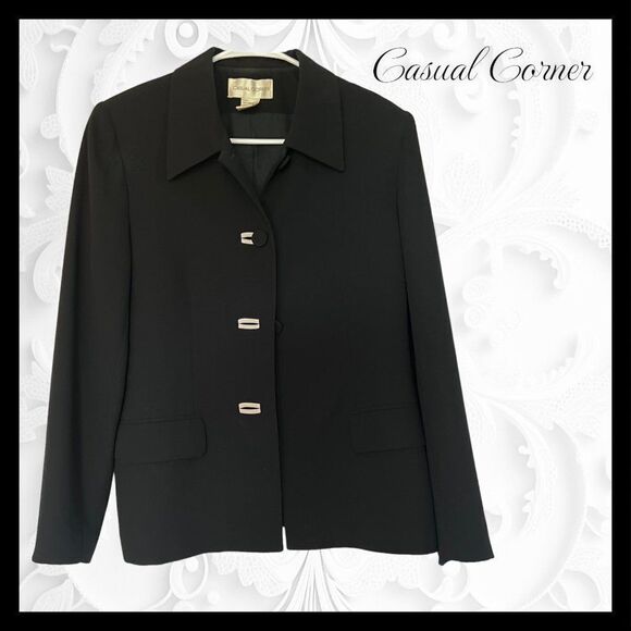 Casual Corner Women's Sz. 8 Three Button Bal Collar Black Blazer Jacket, Lined - Picture 1 of 7